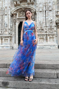 Abito “Silvana” monospalla floreale con spacco laterale