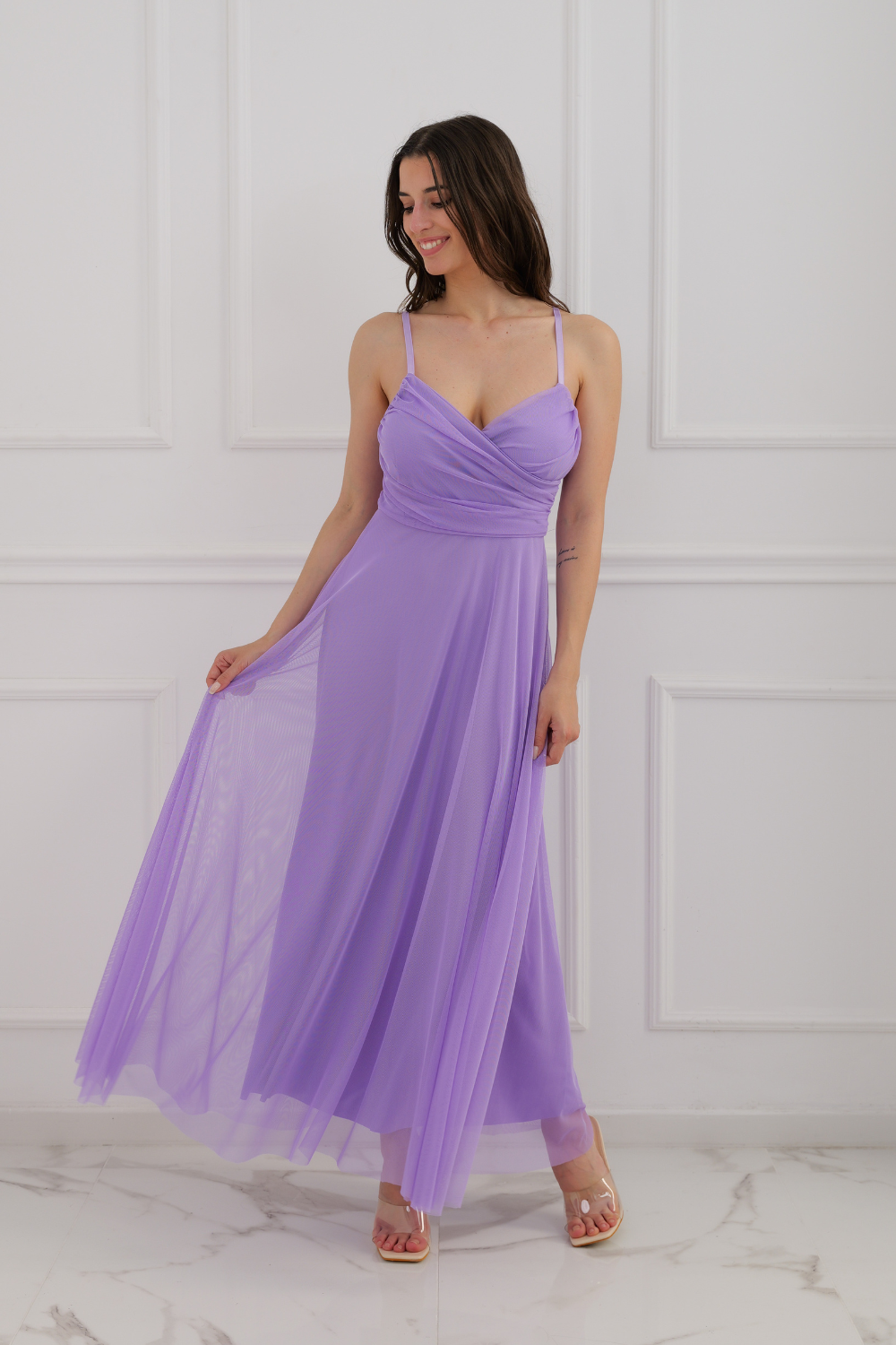 Tulle dress with straps Velvet