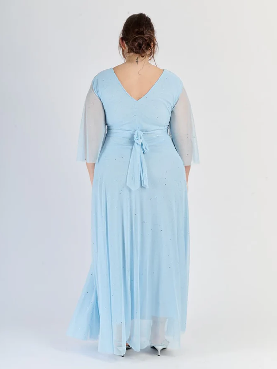 Rochie „Vellera” – Rochie lungă din tul cu sclipici și mâneci 3/4 (Mărimi mari)