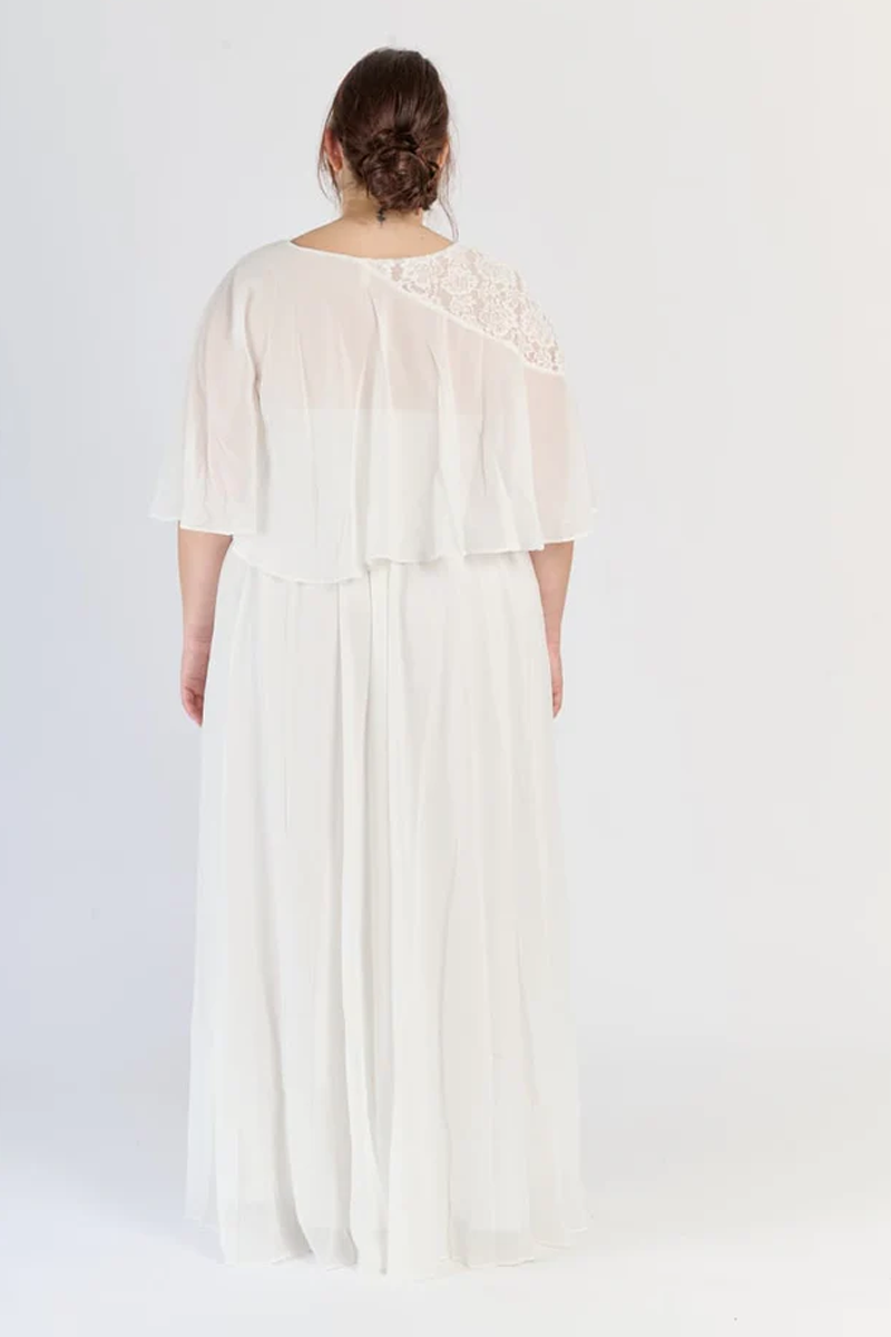Elegant Chiffon Long Dress with Lace Details “Iselda” (Plus Size)