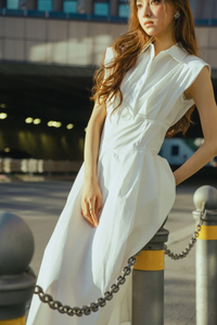 Rochie „Alba” – Cămașă fără mâneci din bumbac cu fustă evazată