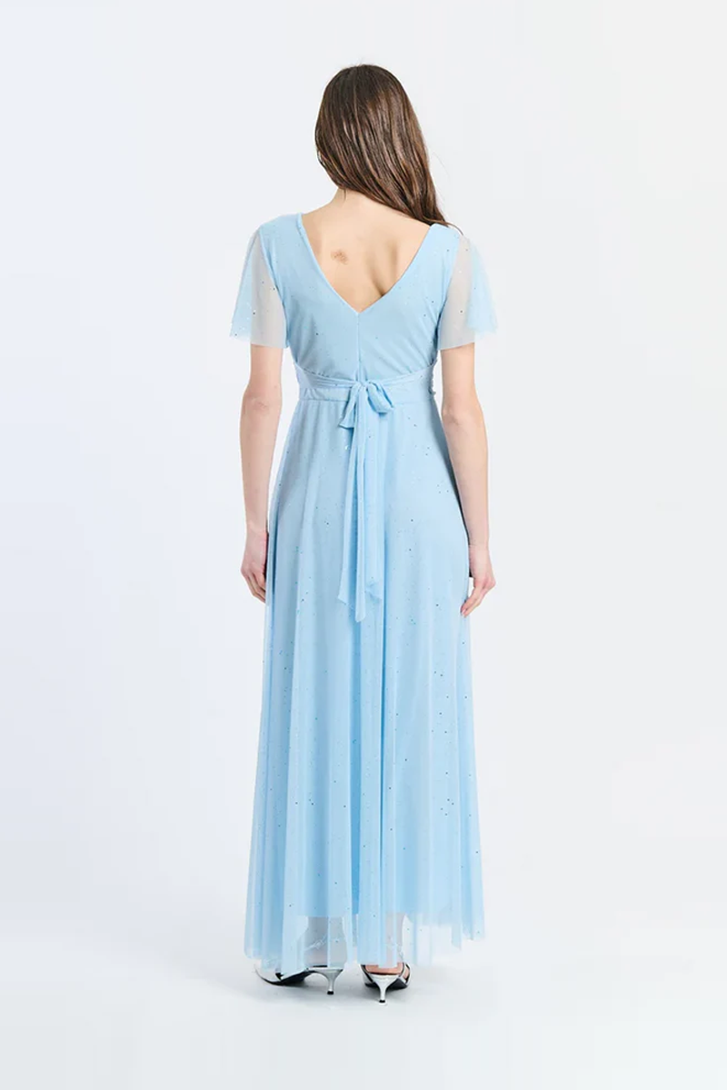 Abito lungo in tulle a mezza manica Azzurra