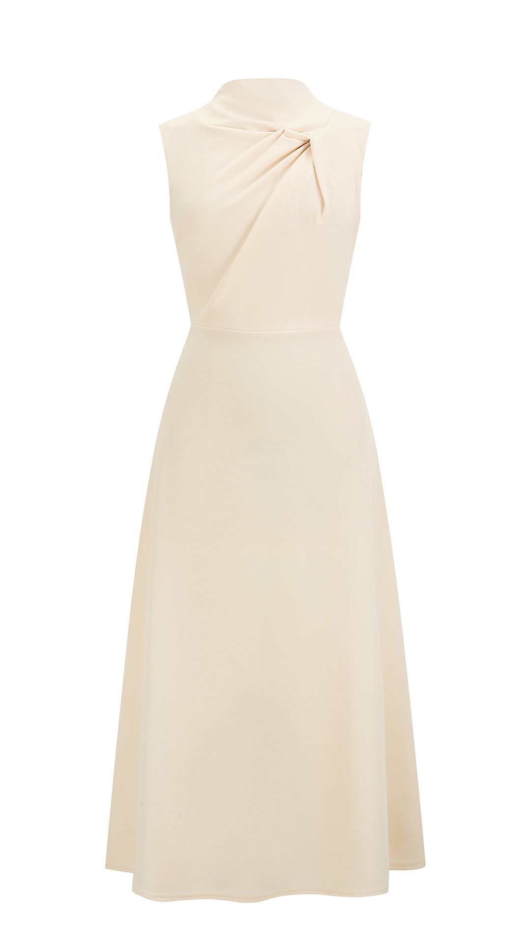 Abito Midi Donna Senza Maniche, Collo con Nodo Arricciato, Vita Definita, Modello A‑Line Elegante per Cerimonie e Ufficio