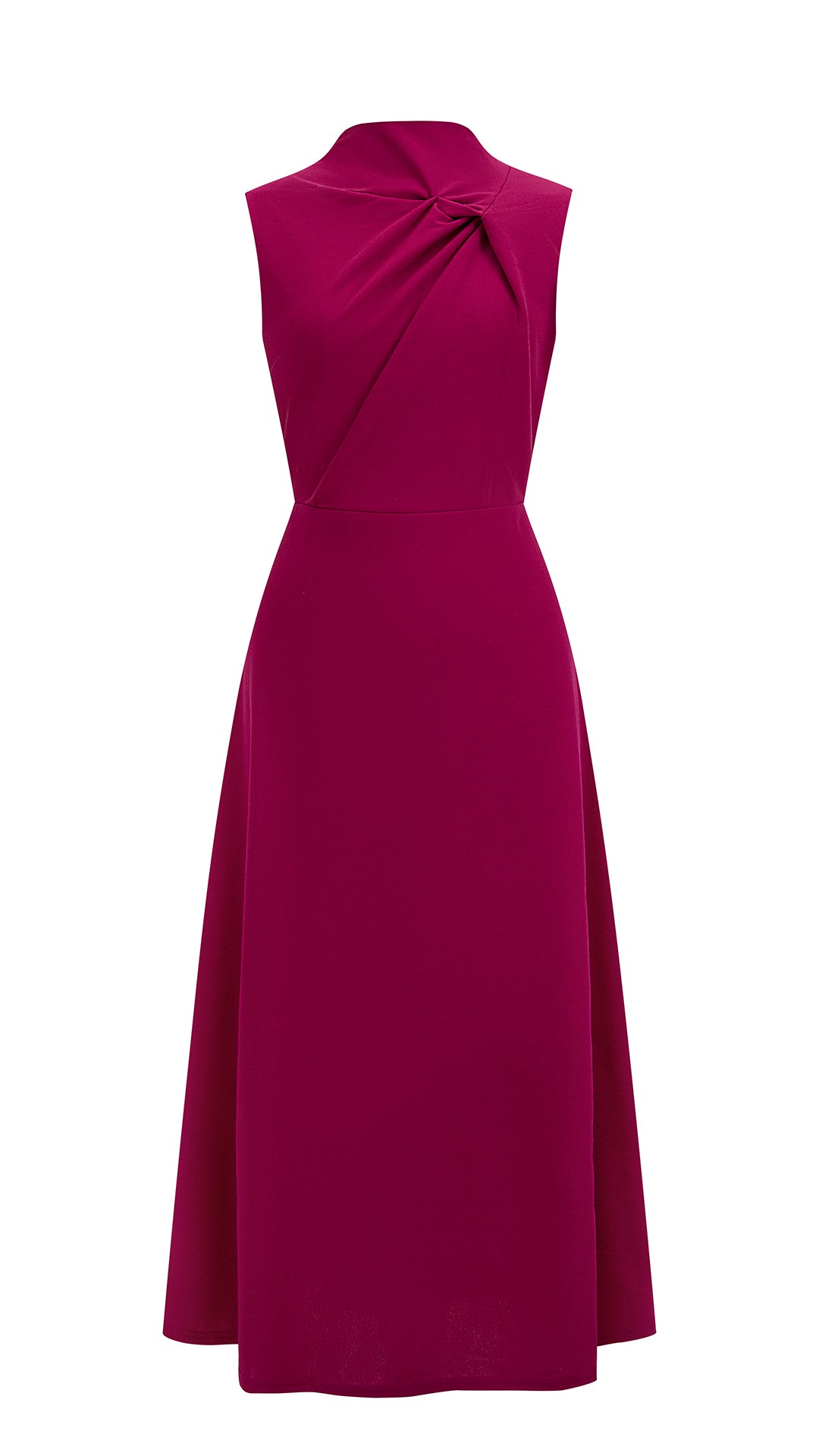 Abito Midi Donna Senza Maniche, Collo con Nodo Arricciato, Vita Definita, Modello A‑Line Elegante per Cerimonie e Ufficio