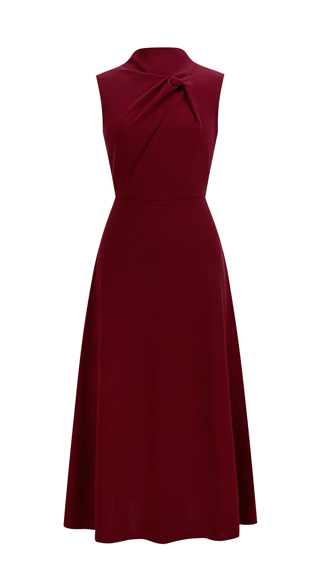 Abito Midi Donna Senza Maniche, Collo con Nodo Arricciato, Vita Definita, Modello A‑Line Elegante per Cerimonie e Ufficio