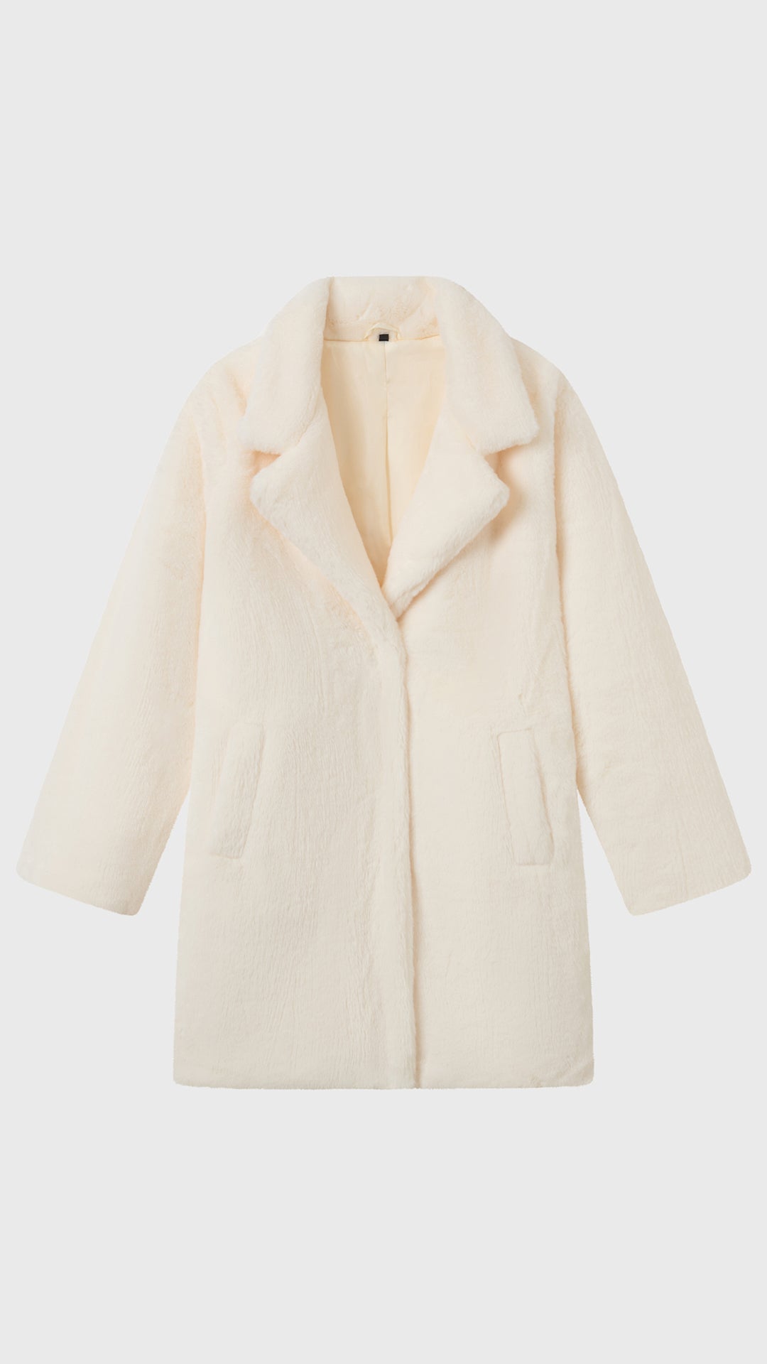 Cappotto medio in peluche sintetica con colletto a revers