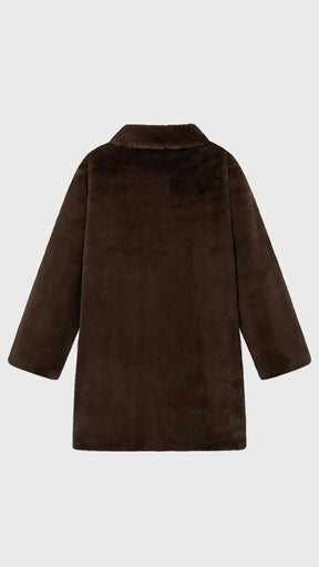 Cappotto medio in peluche sintetica con colletto a revers