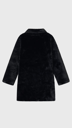 Cappotto medio in peluche sintetica con colletto a revers