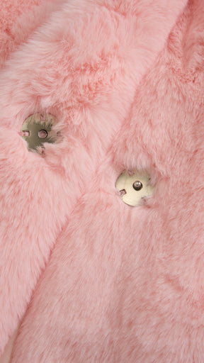Cappotto medio in peluche sintetica con colletto a revers