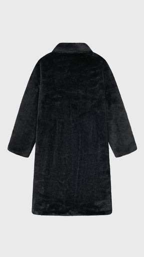 Cappotto lungo in peluche sintetica con colletto a revers