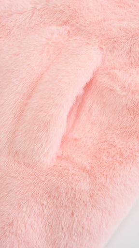 Cappotto lungo in peluche sintetica con colletto a revers
