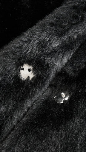 Cappotto lungo in peluche sintetica con colletto a revers