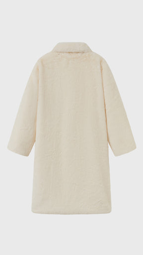 Cappotto lungo in peluche sintetica con colletto a revers