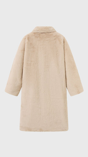 Cappotto lungo in peluche sintetica con colletto a revers