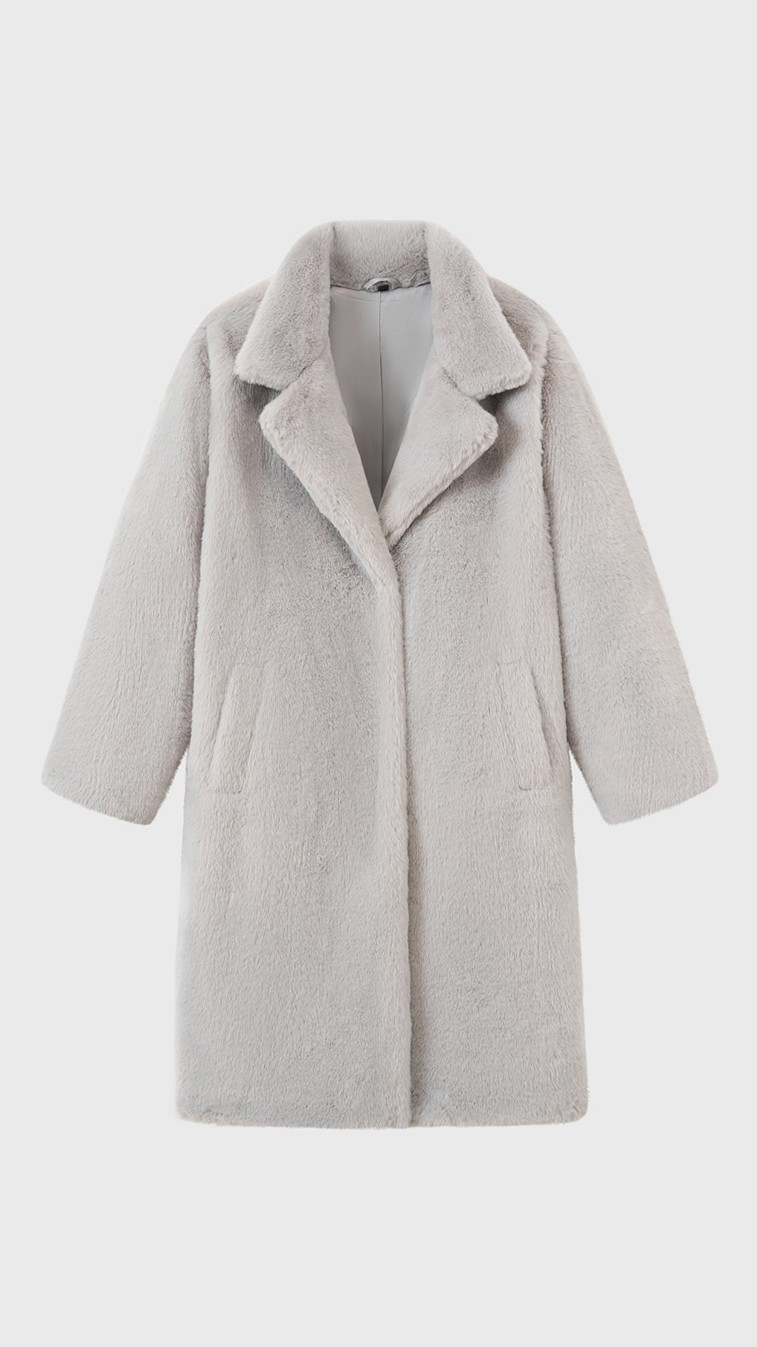 Cappotto lungo in peluche sintetica con colletto a revers