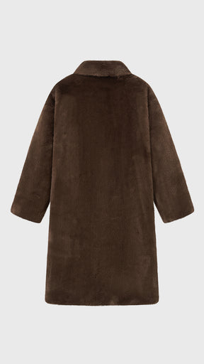 Cappotto lungo in peluche sintetica con colletto a revers