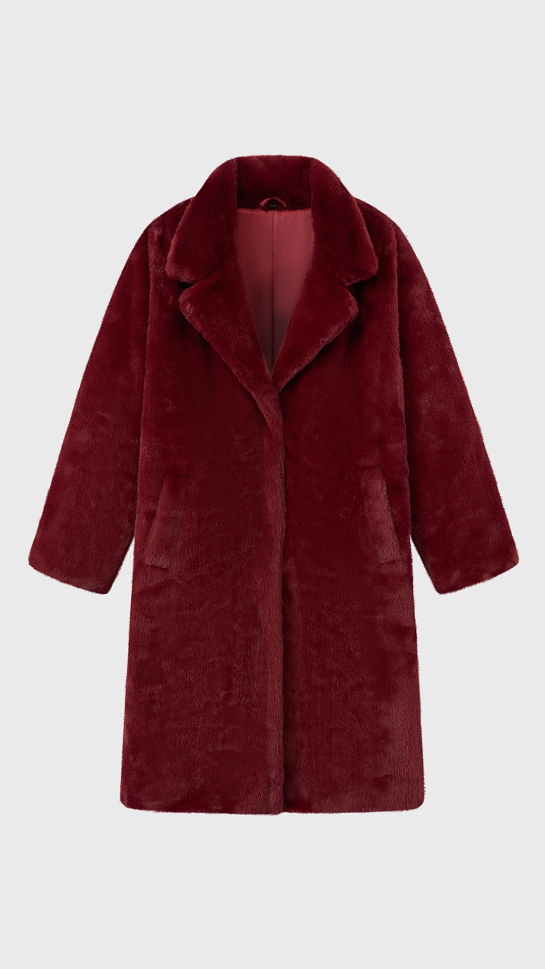 Cappotto lungo in peluche sintetica con colletto a revers