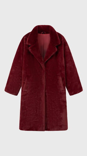 Cappotto lungo in peluche sintetica con colletto a revers