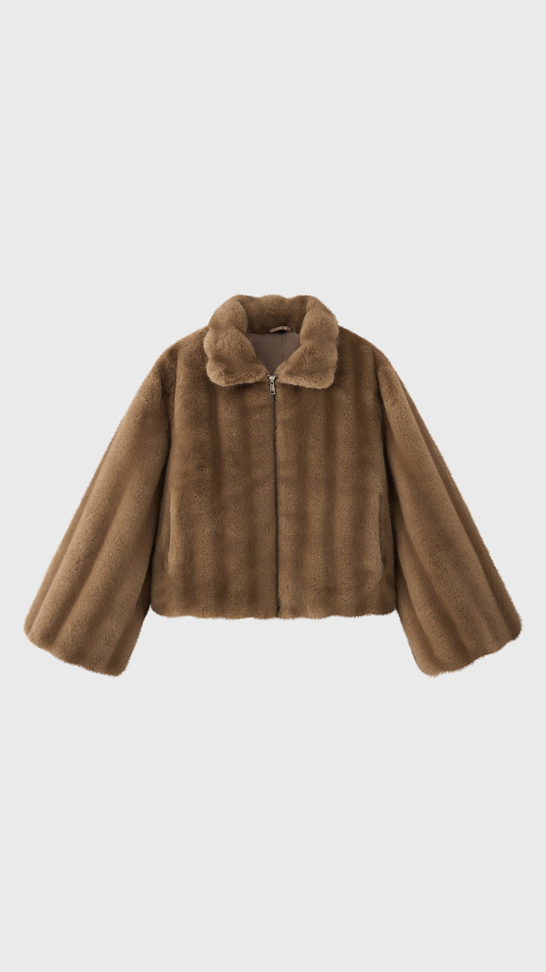 Giacca cropped in pelliccia sintetica con collo e zip frontale