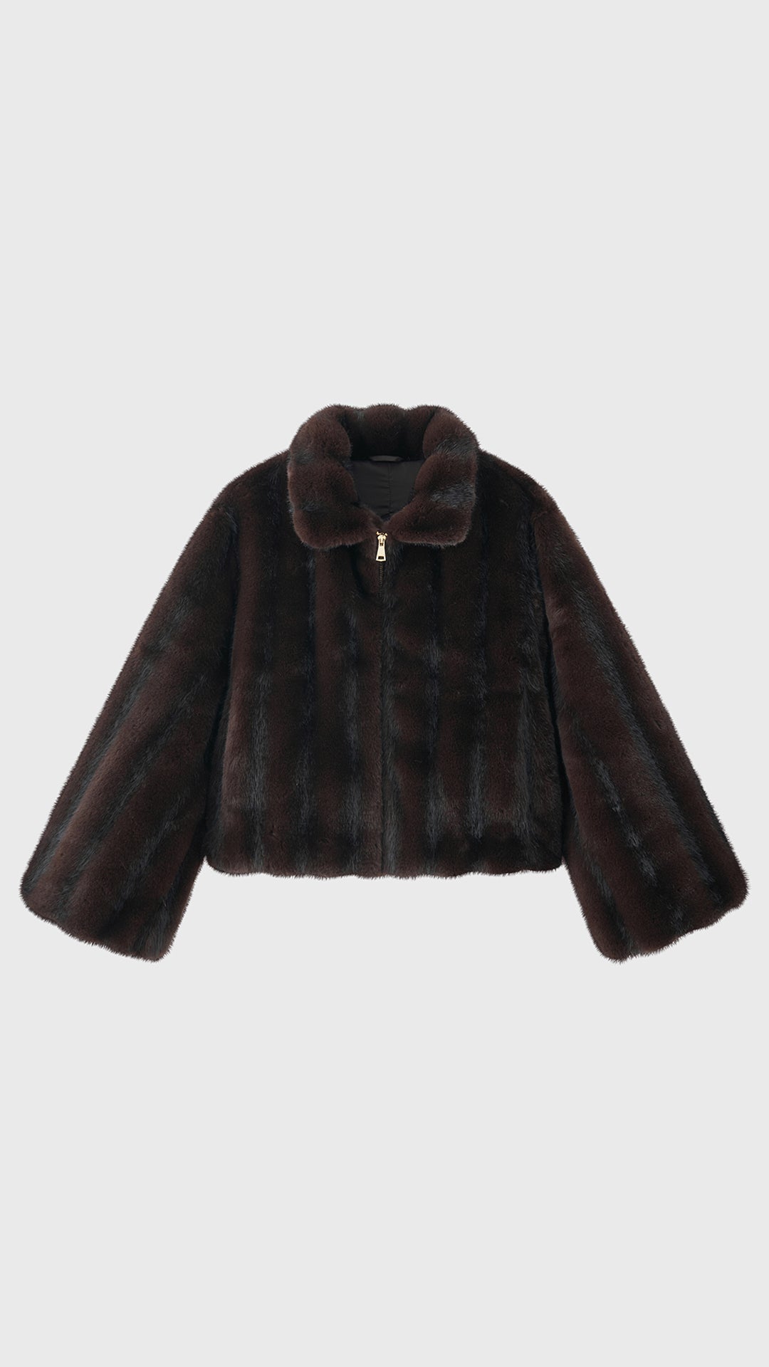 Giacca cropped in pelliccia sintetica con collo e zip frontale