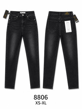 Pantaloni jeans slim vita alta donna, pantaloni a sigaretta lavaggio sfumato, casual everyday, taglie XS-XL
