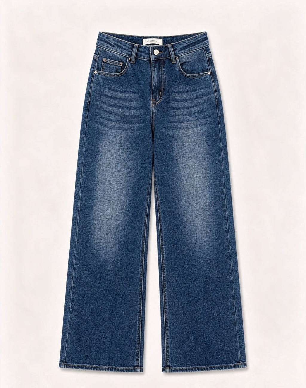 Pantaloni jeans a gamba larga vita alta donna, jeans basic larghi effetto sfumato, modello casual quotidiano, taglie XS-XL