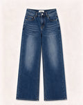 Pantaloni jeans a gamba larga vita alta donna, jeans basic larghi effetto sfumato, modello casual quotidiano, taglie XS-XL