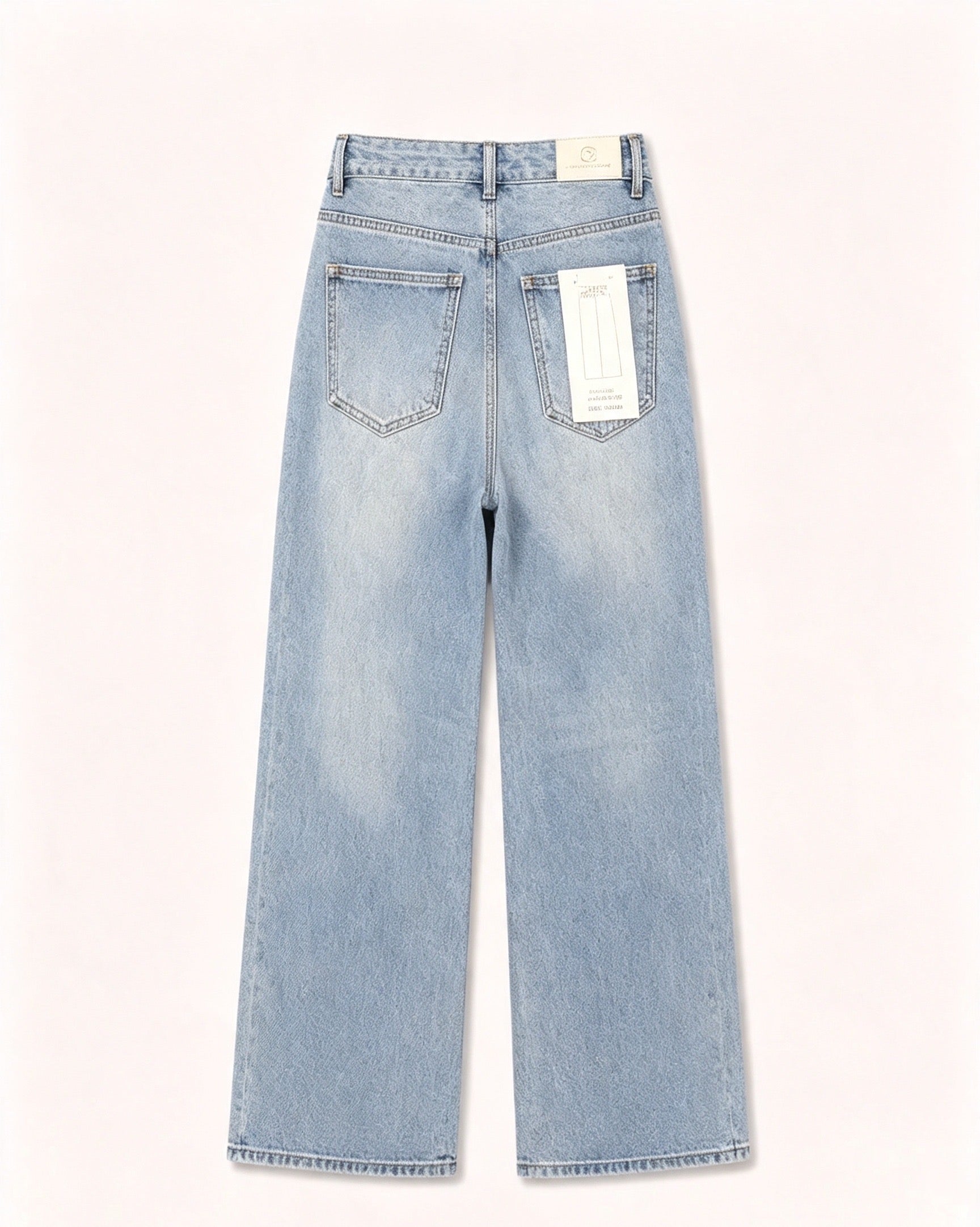 Pantaloni jeans a gamba larga vita alta donna, jeans basic larghi effetto sfumato, modello casual quotidiano, taglie XS-XL