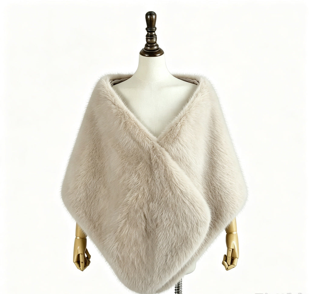 Poncho Scialle Donna in Pelliccia Sintetica, Mantella Elegante Taglia Unica 172x40 cm, Coprispalla Autunno Inverno per Feste e Matrimoni