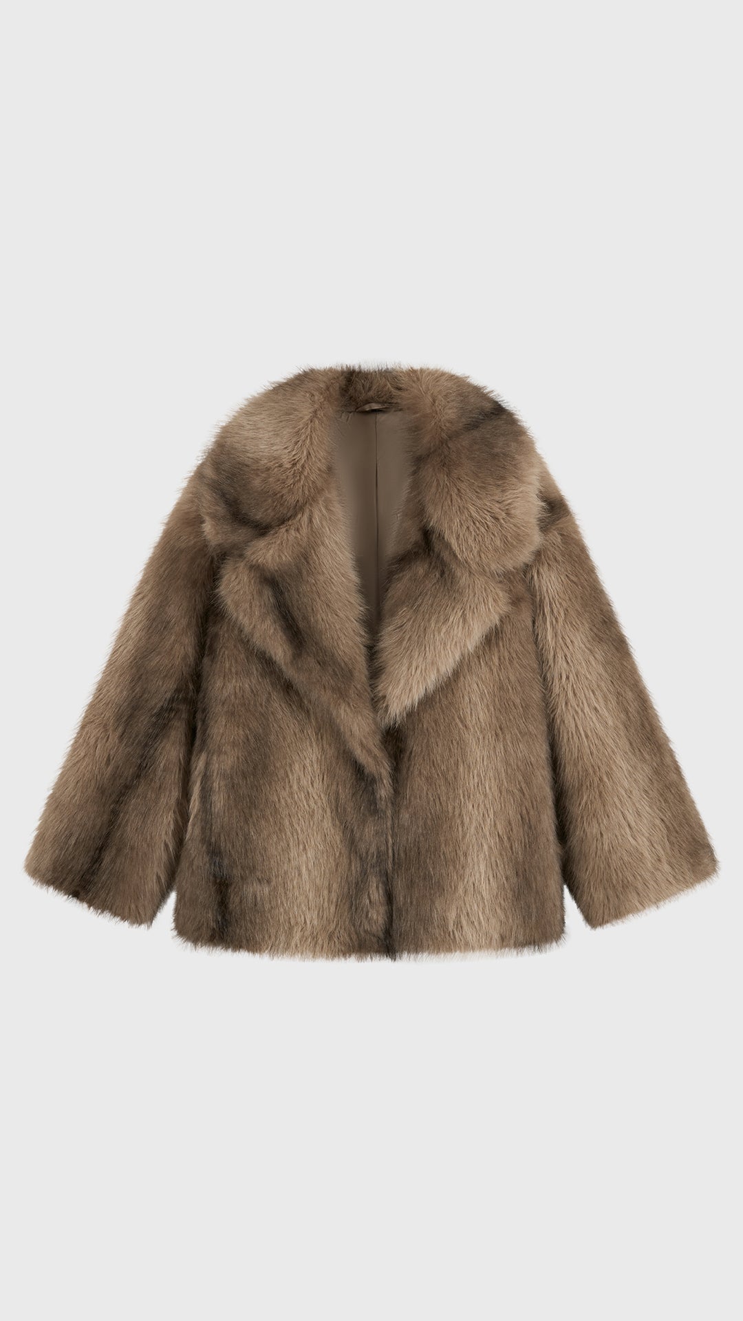 Giacca Corta Donna in Peluche Sintetico a Pelo Lungo, Collo a Revers Ampio, Modello Invernale Elegante