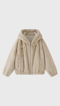 Giubbotto Donna in Pelliccia Sintetica con Cappuccio, Giacca Zip Invernale con Coulisse, Modello Casual Caldo Autunno Inverno