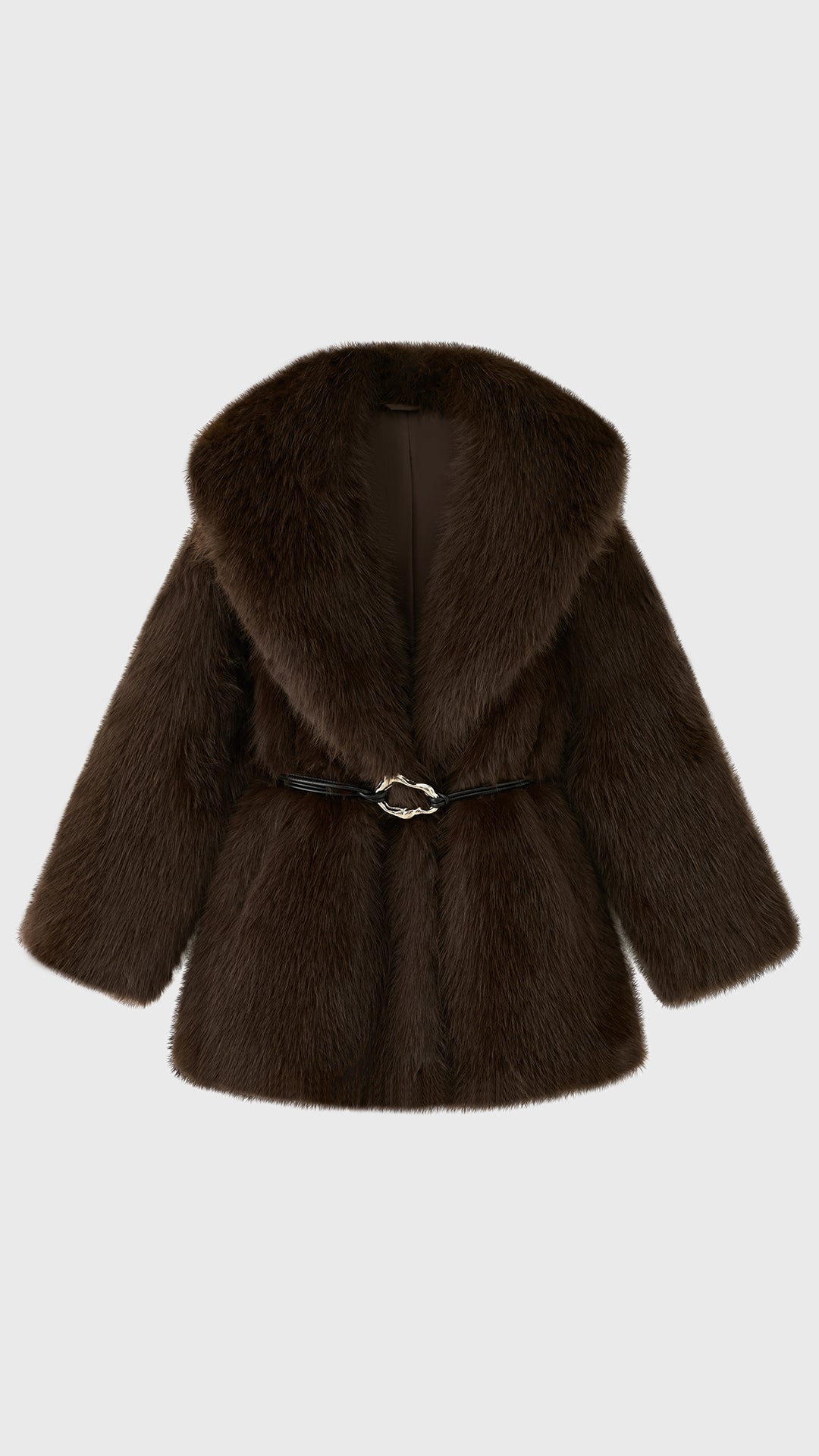 Cappotto Donna in Pelliccia Sintetica con Cintura, Giacca Elegante a Collo Ampio, Modello Avvolgente Caldo per Autunno Inverno