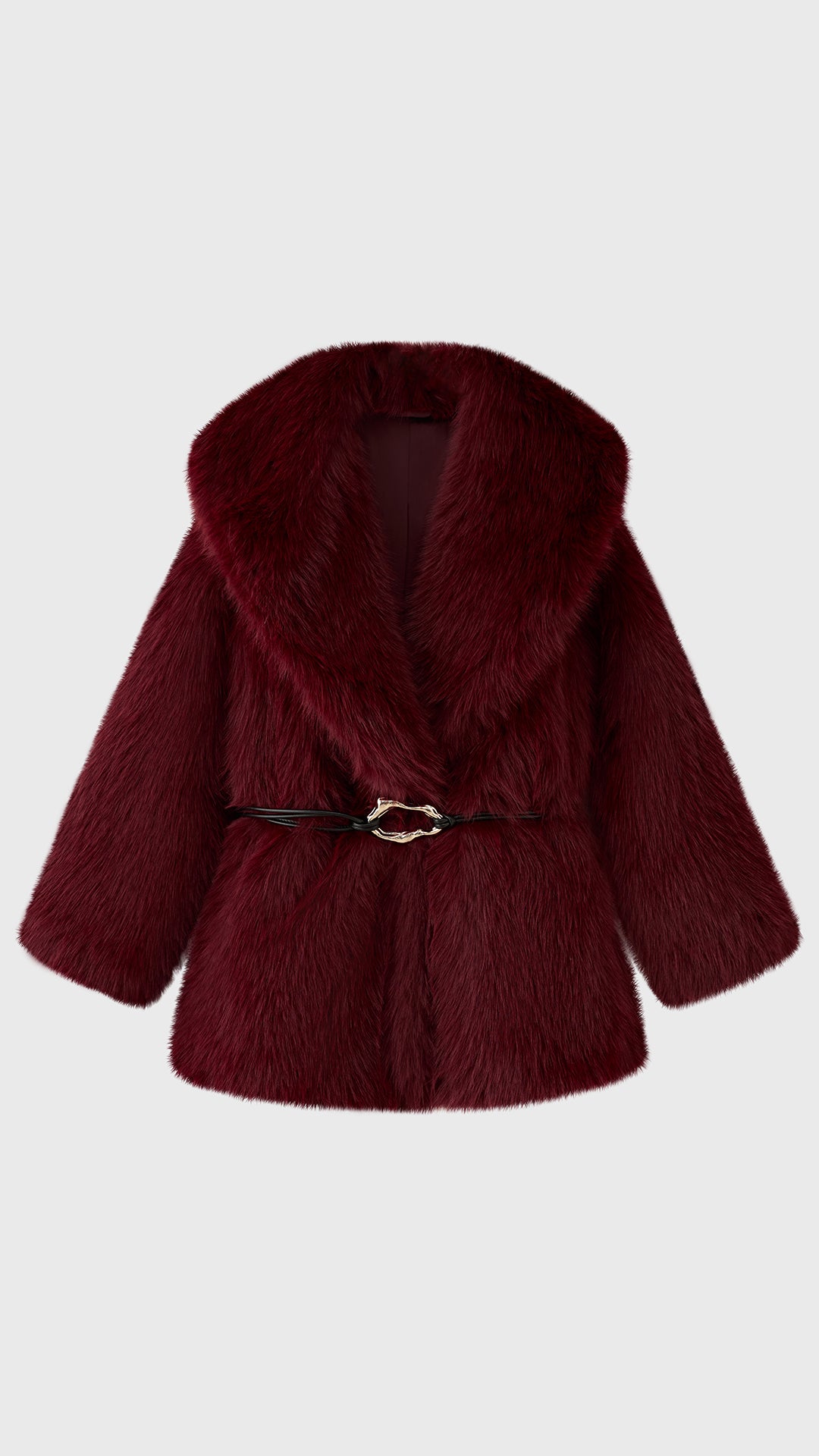 Cappotto Donna in Pelliccia Sintetica con Cintura, Giacca Elegante a Collo Ampio, Modello Avvolgente Caldo per Autunno Inverno