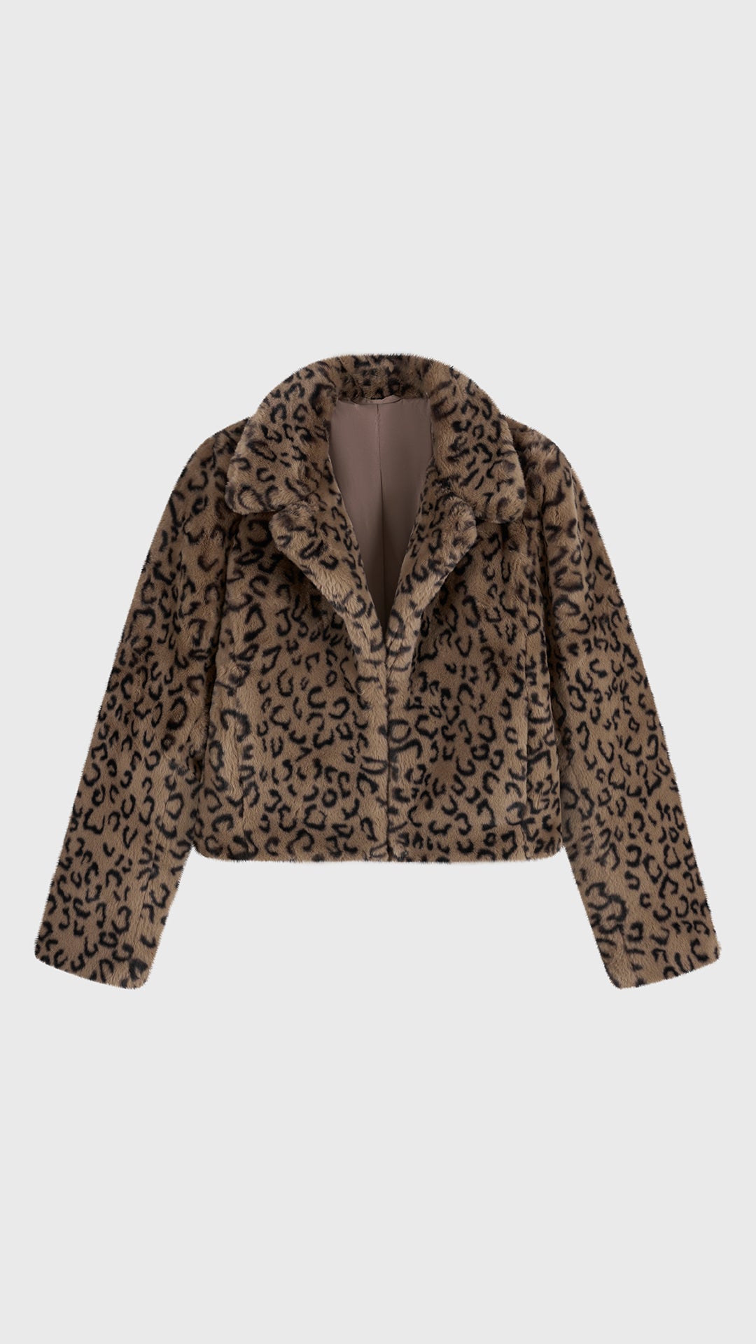 Giacca Corta Donna in Pelliccia Sintetica Stampa Leopardo, Cappotto con Collo a Revers, Modello Trendy Caldo per Autunno Inverno