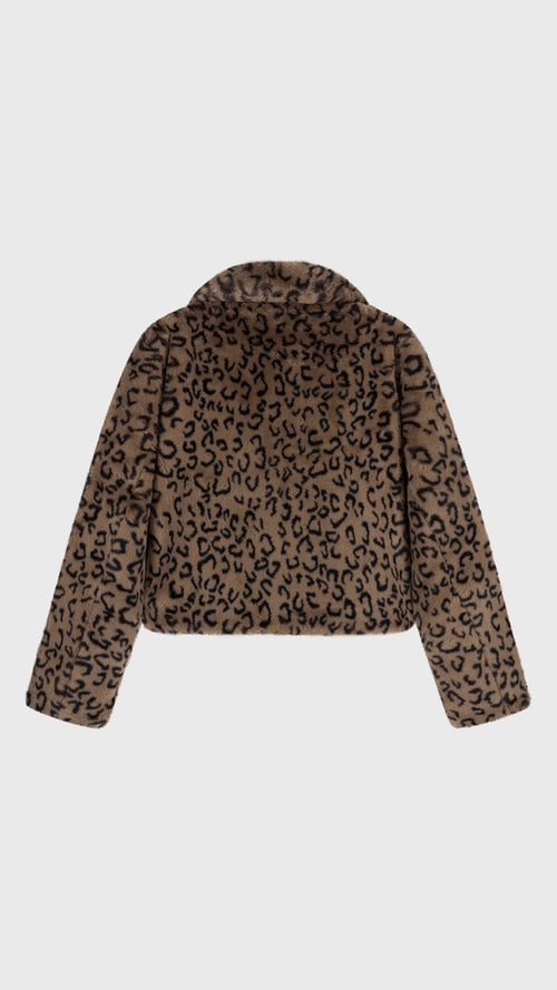 Giacca Corta Donna in Pelliccia Sintetica Stampa Leopardo, Cappotto con Collo a Revers, Modello Trendy Caldo per Autunno Inverno