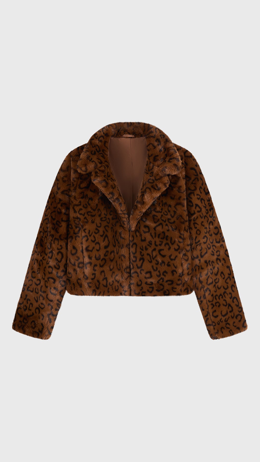 Giacca Corta Donna in Pelliccia Sintetica Stampa Leopardo, Cappotto con Collo a Revers, Modello Trendy Caldo per Autunno Inverno