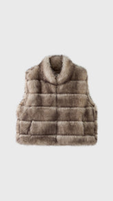 Gilet Senza Maniche Donna in Pelliccia Sintetica, Modello Collo Alto Elegante, Gilet Corto Invernale Casual per Abbinamenti Outfit