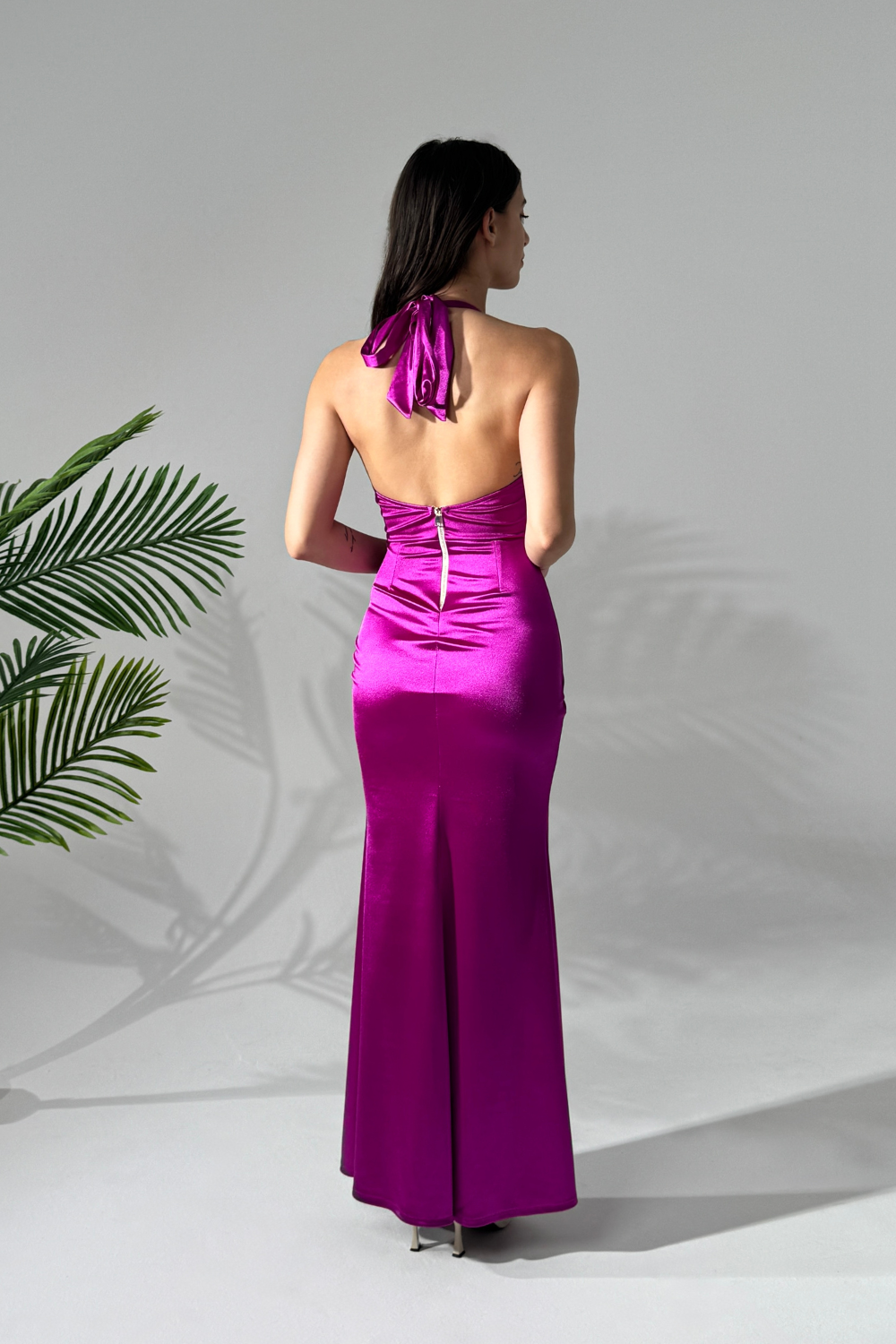 Aria Halter Neck Draped Satin Dress