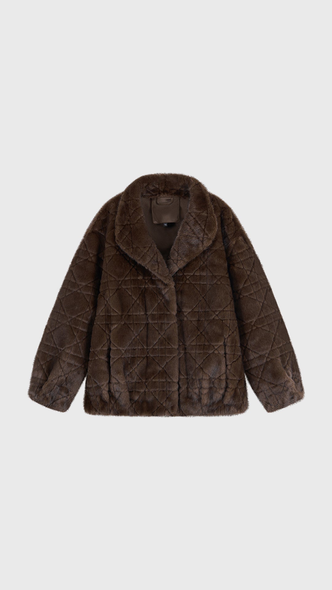 Giacca Corta Donna in Peluche Sintetico, Collo a Revers Ampio, Modello Corto Invernale Elegante