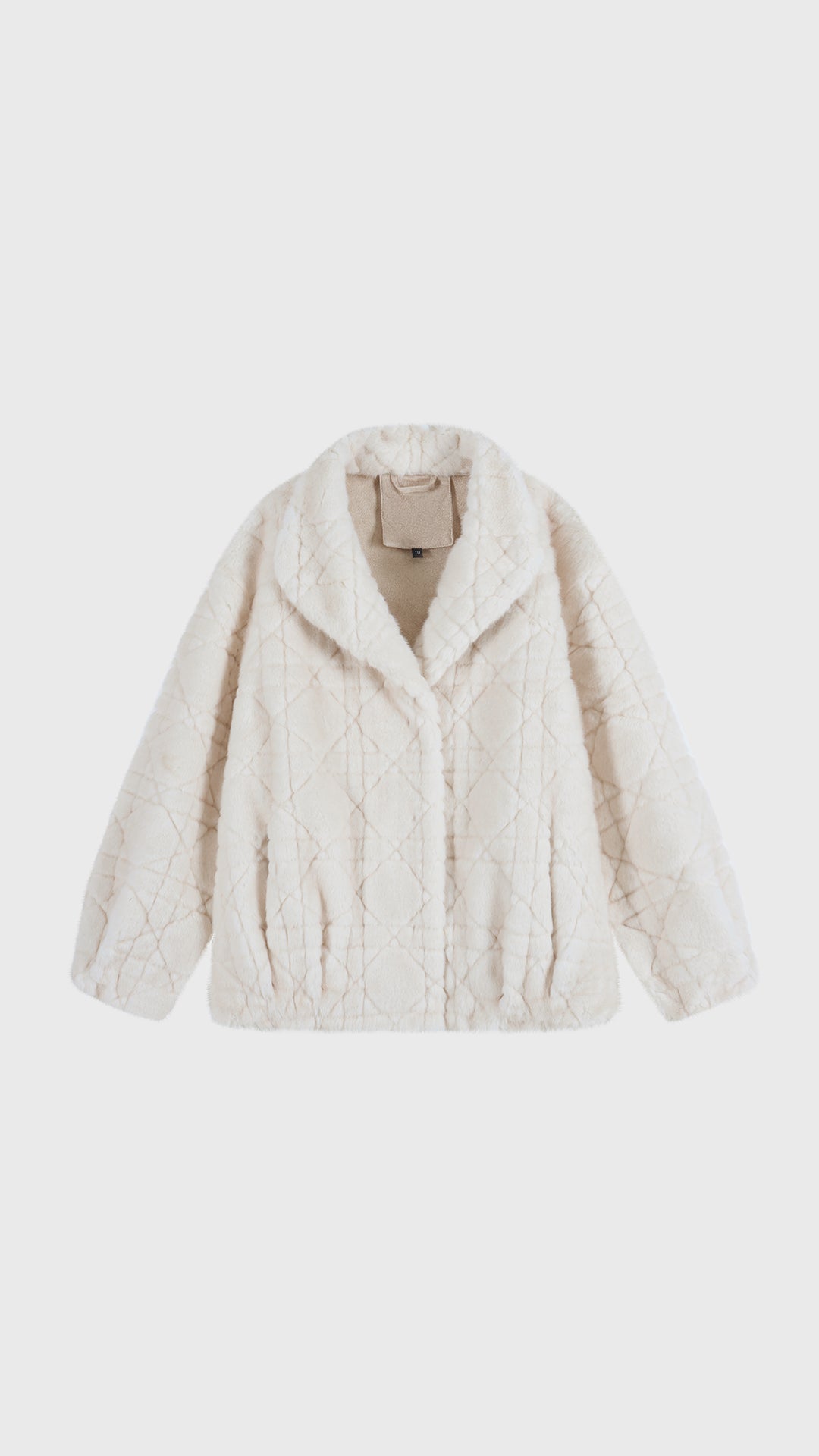Giacca Corta Donna in Peluche Sintetico, Collo a Revers Ampio, Modello Corto Invernale Elegante