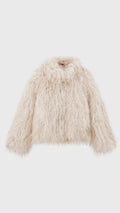 Giacca corta donna in pelliccia sintetica riccia , collo alto stile casual