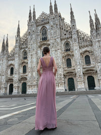 Abito “Callista” – Vestito Lungo Scollo a V con Spalline Drappeggiate e Spacco Laterale