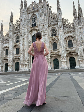 Abito “Callista” – Vestito Lungo Scollo a V con Spalline Drappeggiate e Spacco Laterale