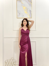 Rochie lungă Emma din satin drapat