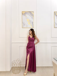 Rochie lungă Emma din satin drapat