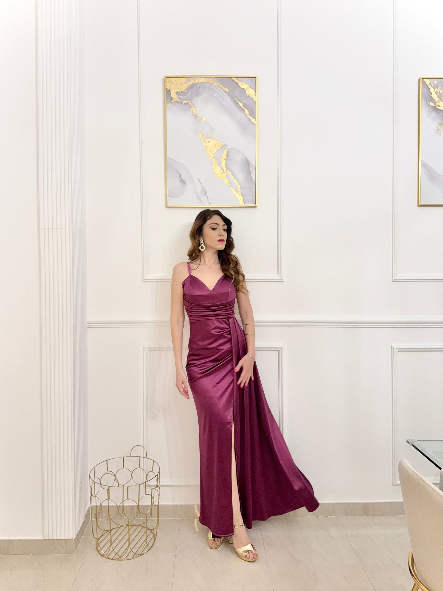 Rochie lungă Emma din satin drapat