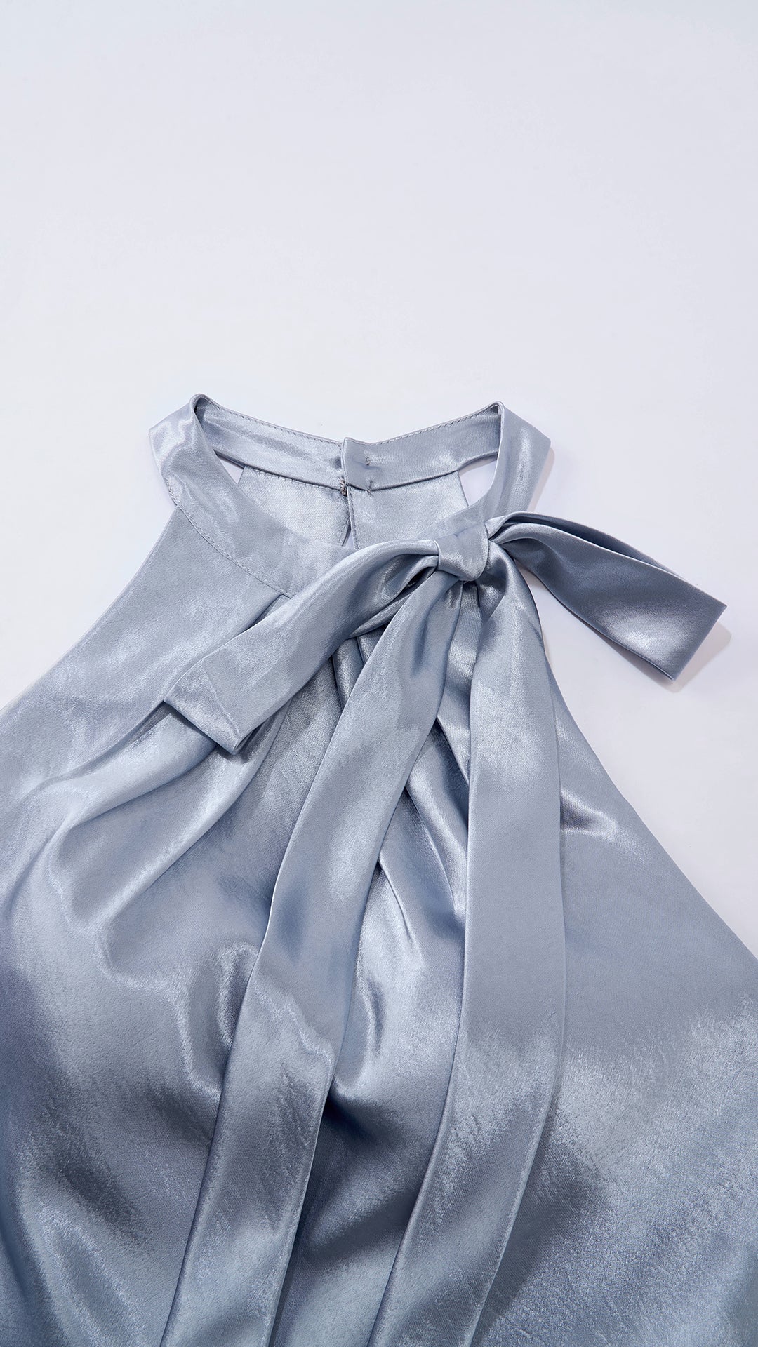 Vestito Lungo Satin Donna Collo Halter con Fiocco Legabile, Abito Elegante Vita Definita e Gonna Ampia da Cerimonia