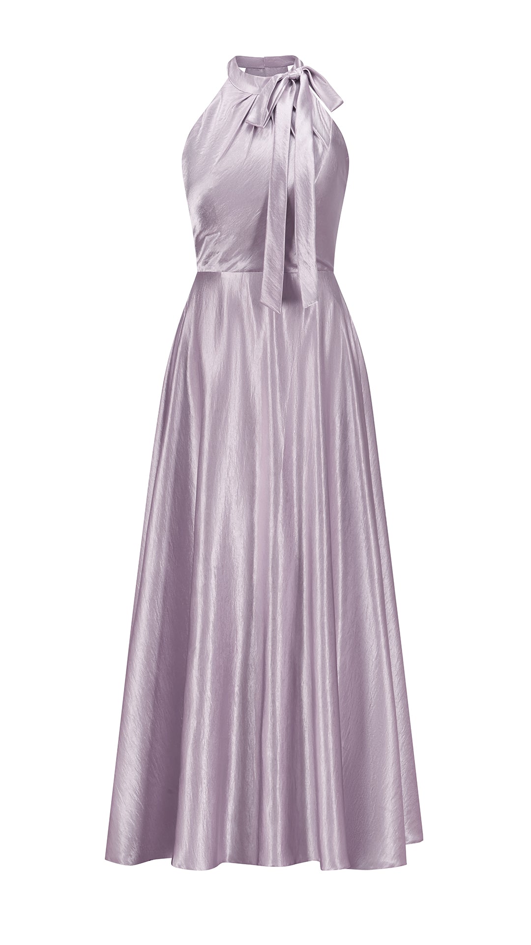 Vestito Lungo Satin Donna Collo Halter con Fiocco Legabile, Abito Elegante Vita Definita e Gonna Ampia da Cerimonia