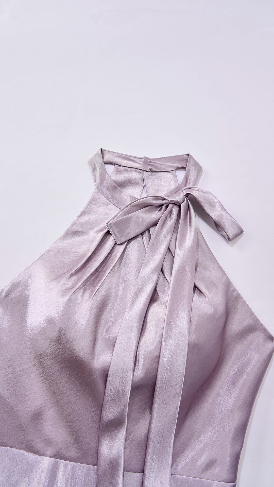 Vestito Lungo Satin Donna Collo Halter con Fiocco Legabile, Abito Elegante Vita Definita e Gonna Ampia da Cerimonia
