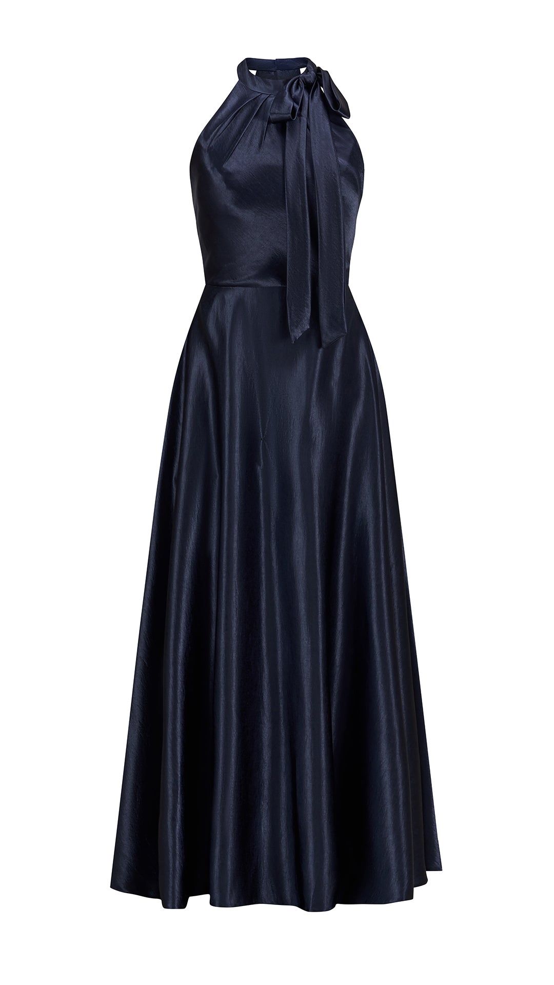 Vestito Lungo Satin Donna Collo Halter con Fiocco Legabile, Abito Elegante Vita Definita e Gonna Ampia da Cerimonia